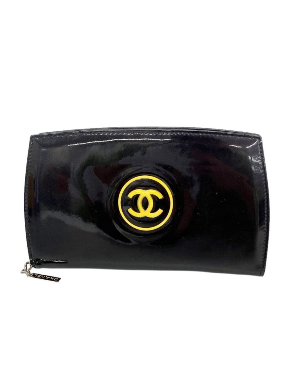 Chanel Wallet Patent Leather Black Silver